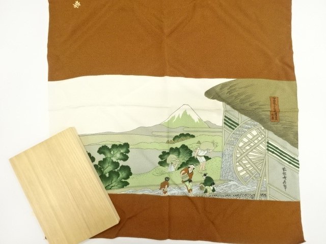 JAPANESE KIMONO / CHIRIMEN FABRIC / THIRTY-SIX VIEWS OF MOUNT FUJI / F